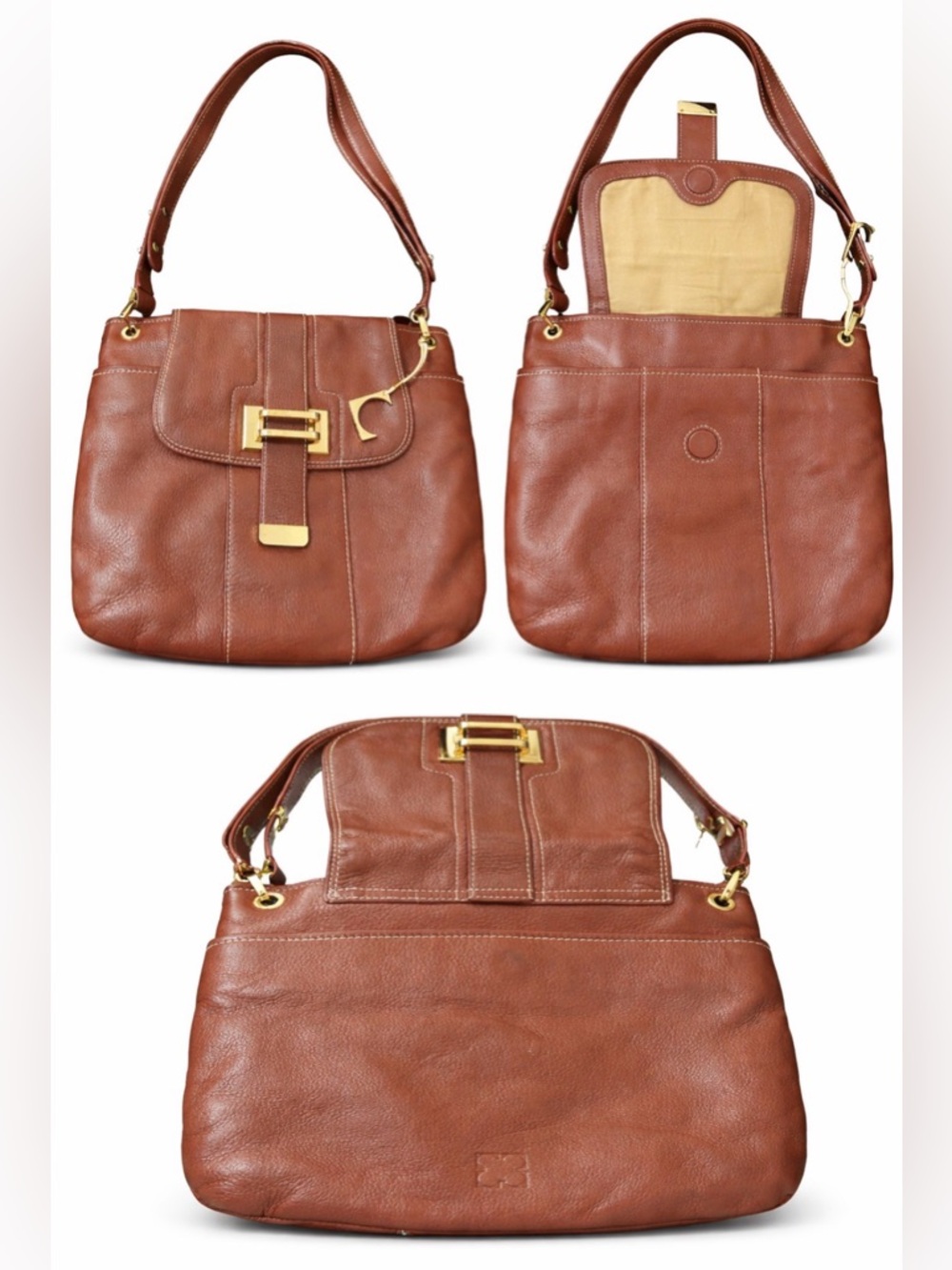Classic Brown Leather Shoulder Bag with Gold Hardware - Picture 2 of 2